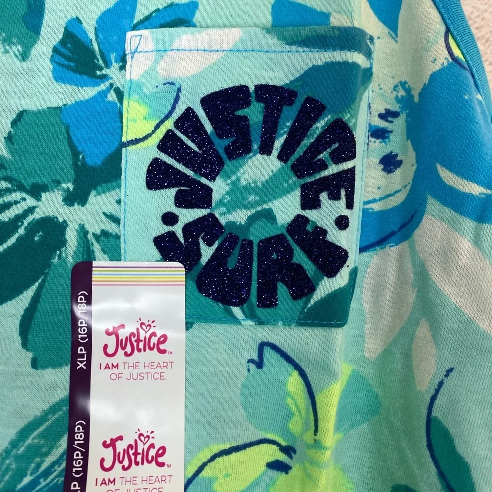 Justice Girls Size XLP (16P/18P) Blue Floral Front Tie Knot Tank Top ~ NWT